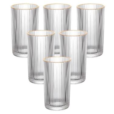 Imagem de Haüskraf - Copo longo drink de vidro com borda dourada Graffiato 420ml 6 peças