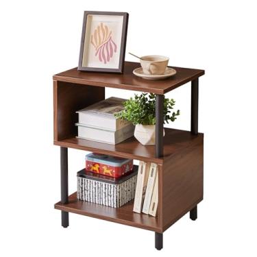 Imagem de Aibiju Mesa de cabeceira minimalista – mesa de cabeceira pequena de nogueira com armazenamento aberto, mesa de canto pequena para quarto, nogueira clara YD-TM152LW