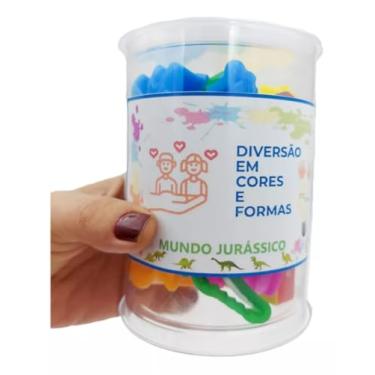 Imagem de Conjunto com 3 Tubos Lata Transparente 3 Cx Massinha de Modelar 30 Cortadores Dinossauros Lembrancinhas Mimos Brinquedos