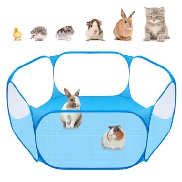 Imagem de Amakunft Cercadinho de brinquedo portátil para animais pequenos, para porquinhos-da-índia, coelhos, hamsters, ouriços, cerca dobrável para exercícios com malha respirável para uso interno e externo