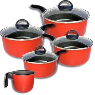 Imagem de Jogo De Panelas C/ Fervedor Marcolar 5 Peças Teflon Gal, Vermelho