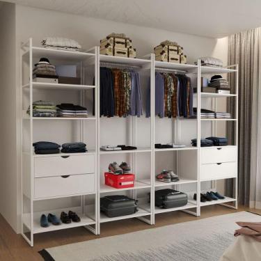 Imagem de Closet Industrial Casal Completo Loft Branco 4 Módulos Cabideiro com G