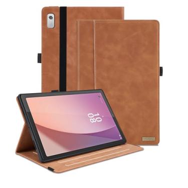 Imagem de Capa para Lenovo Tab M9 22.9 cm 2023 (TB-310FU)/Nook 22.9 cm Lenovo Tablet 2024, capa inteligente de visualização em vários ângulos com bolso, capa flip flip de couro PU executivo - marrom
