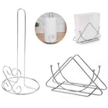 Imagem de Kit Porta Papel Toalha + Porta Guardanapo Para Mesa Inox Aramado Linha Premium M5 Armarinhos