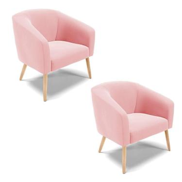 Imagem de Cadeira Sala De Jantar Pé Palito Natural Kit 2 Stella Suede D03 - D`rossi Cor Rosa Bebê
