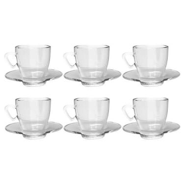 Imagem de Kit 6 Xícaras Chá Vidro 220mL C/ Pires Moderna Transparente - TODO DIA