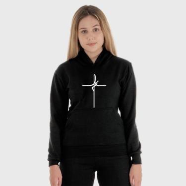Imagem de Moletom Canguru Feminino Fé com Capuz e Bolso - Benellys, G, Preto