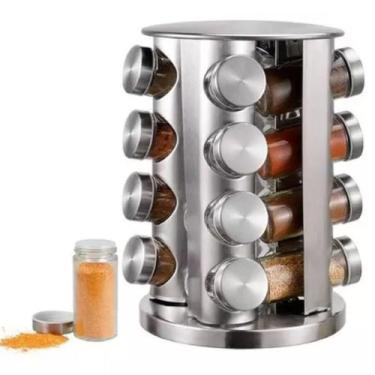 Imagem de Kit Porta Tempero Giratório Inox/Vidro para Cozinha - Riberken