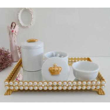Imagem de Kit Higiene Bebê Porcelana Bandeja Perola Cotonete Potes K036 - Cirand