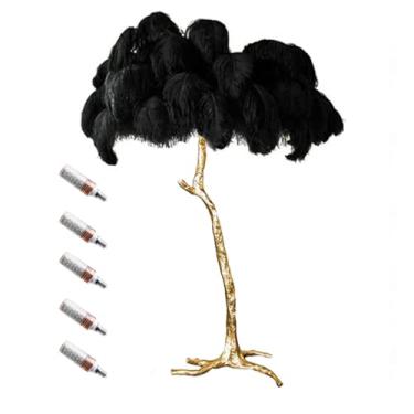 Imagem de Luminária de chão, luminária de chão de penas, lâmpada de pé padrão regulável com lâmpada de resina dourada corpo de trabalho interno iluminação de leitura lâmpadas de chão para presentes