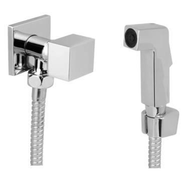 Imagem de Ducha Higiênica Quadrada Luxo Metal Cromada Completa ¼ Volta