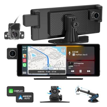 Imagem de Três câmeras painel painel câmera para carros, 26.1 cm 2K + 1080p + 1080p carro DVR com Carplay Android Auto, WiFi integrado GPS BT função de música voz commmand gravador de vídeo