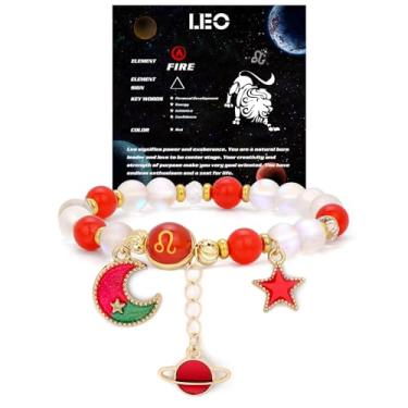 Imagem de Vinswet Pulseira do zodíaco para homens e mulheres, signo de estrela de pedra natural constelação horóscopo presentes, 7.48, Pedra, Sem Pedra Preciosa