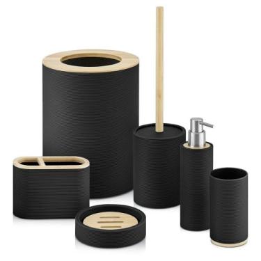 Imagem de Kit de Acessórios de Banheiro de Bambu de 6 Peças - GM Hair, Preto