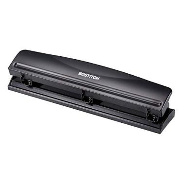 Imagem de Furador Bostitch com 3 furos, metal durável, base de borracha, 12 folhas, preto (KT-HP12-BLK)