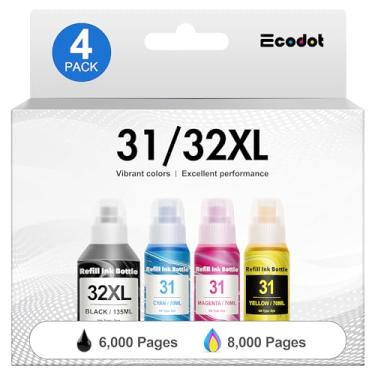 Imagem de ecodot Compatível com HP 31 32XL refil conjunto de garrafas de tinta funciona para HP Smart Tank 7301 7001 7602 6001 5101 5102 Plus 651 551 455 457 450 impressoras All-in-One Ink Tank (135ML 32XL