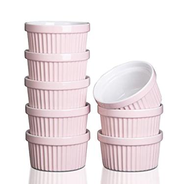 Imagem de Garvee Ramequins de cerâmica de 227 g, conjunto de 8 ramequins de suflê de porcelana creme brulee para assar, copos de pudim, molhos de mergulho, seguro para lava-louças e forno, branco e rosa