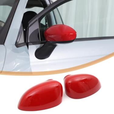 Imagem de Tumukiw 2 peças de guarnições de capa de espelho retrovisor de carro compatíveis com Fiat 500 2016-2024 capa protetora de espelho retrovisor lateral do carro exterior acessórios externos (vermelho)