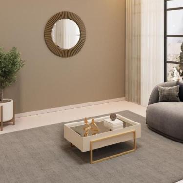 Imagem de Mesa de Centro com Tampo Espelhado e Pés Dourados DJ Móveis Kika Off W