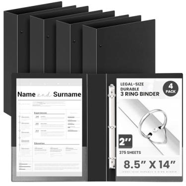 Imagem de Henoyso 4 fichários de tamanho ofício, 3 anéis, fichários pretos duráveis de 5 cm para papel de 21,6 cm x 35,5 cm, comporta até 375 folhas para documentos, projetos de arte, escritório, casa, locais