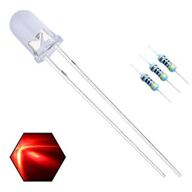 Imagem de EDGELEC 3 mm 5 mm LED, lentes transparentes, tampa redonda, 29 mm, chumbo Farme + 100 peças de resistores (1/4 W para DC 6 – 12 V) incluído/lâmpada ultra brilhante diodo emissor de luz, Clássico, [D] 5mm Blinking Light, [05] Red / 100pcs