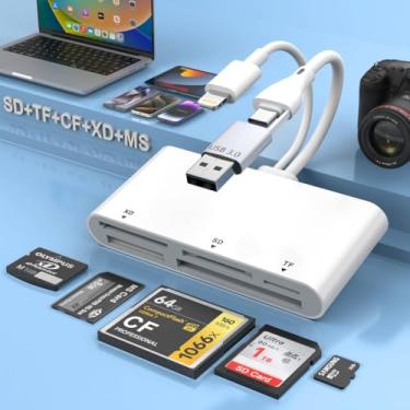 Imagem de MTAKYA Leitor De Cartão Memória Usb 3.0 Para Sd/Tf/Cf/Xd/Ms/Micro Sd/Sdhc/Mmc, Adaptador Multi 5 Em 1 Lightning/Usb C/Usb A Iphone 15, 14, 13, Ipad, Android, Samsung, Mac Book, Laptop, Câmera, Disco