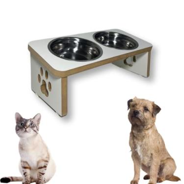Imagem de Comedouro Inclinado Elevado Cachorro Gato Duplo Tigela Inox (Branco)