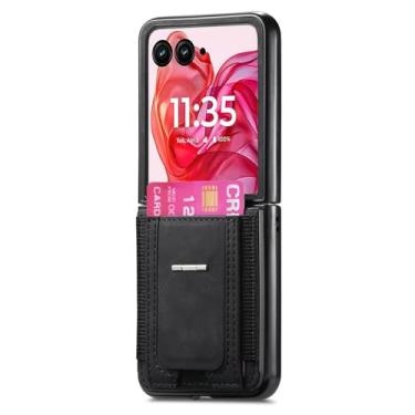 Imagem de POYUFRG Capa fina para Moto Razr 60 Ultra/60, capa retrô de couro fosco à prova de choque com slot para cartão e suporte invisível, capa antiderrapante, preta, 60 Ultra