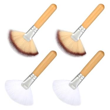 Imagem de lasuroa 4un. Pincéis Faciais em Leque, Pincéis de Maquiagem Macios e Fofos para Iluminador e Blush Utensílios de Maquiagem Facial Esteticista para Mulheres