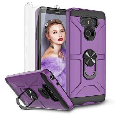 Imagem de Jeylly Capa para LG G6 com protetor de tela de vidro temperado, suporte de anel giratório 360 [funciona com suporte magnético para carro] Armor Defender capa de telefone à prova de choque para LG G6