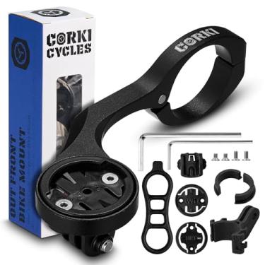 Imagem de corki Cycles Garmin Edge Out Front Mount, suporte de guidão de bicicleta para computador de bicicleta Garmin 130 520 530 830 1030 e câmera de ação esportiva e luzes de bicicleta
