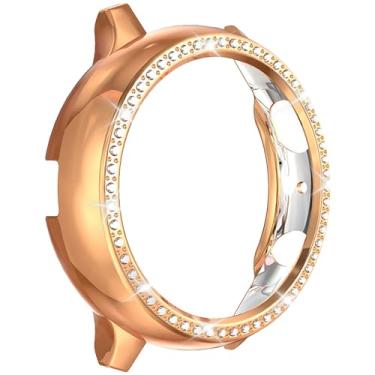 Imagem de Compatível com Galaxy Watch Active 2 de 40 mm e 44 mm com revestimento de policarbonato de diamante, resistente a impactos, proteção de cristal brilhante com glitter, capa dura (ouro rosa, 44 mm)