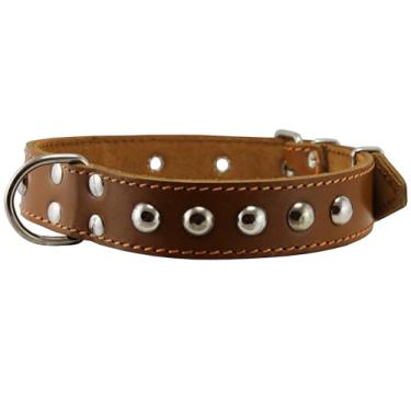Imagem de Coleira para cães genuína de couro grosso de 3,8 cm de largura. Bronzeado, adequado para pescoço de 38,1 a 50,8 cm, raças médias.