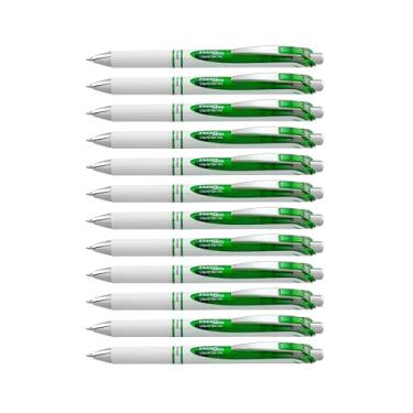 Imagem de Pentel Caneta de gel líquido retrátil EnerGel Pearl, ponta de metal (0,7 mm), linha média, detalhes verde-limão, tinta verde-limão, pacote com 12 (BL77PW-K)