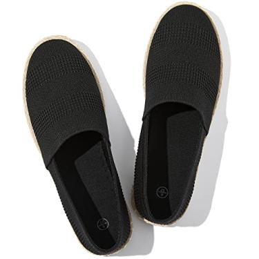 Imagem de POVOGER Sapatos femininos pretos de malha sem cadarço, mocassins respiráveis, alpargatas, sapatilhas, sapatos casuais femininos macios, Preto, 35