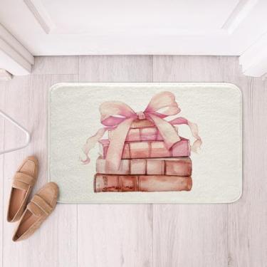 Imagem de Tapete de banho infantil princesa com laço rosa, lindo laço borboleta para meninas e meninos, tapetes de banho modernos, tapetes de banho brancos simples chiques, tapetes absorventes, 40,6 cm L x 61