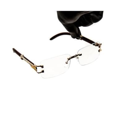 Imagem de Street Knitted Óculos De Sol Vintage Pequeno, Retrô, Sem Aro, Lentes Transparentes, Armação Dourada, Hip Hop, Retangular, Masculino, Feminino, Armação, Anos 90, Em Madeira, Da Moda, Quadrados, Color