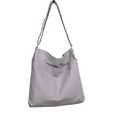 Imagem de Kehpish Bolsa Tote Econômica De Lona Algodão, Ombro Estilo Hobo Feminina, Transversal Com 3 Bolsos Externos, Fecho Zíper