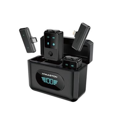 Imagem de H’MASTON Microfone Lapela Microfone Sem Fio Professional 4 em 1 com Conector Tipo-C e Lightning para Redução de Ruído Compatível com Android iPhone15 (PRETO)