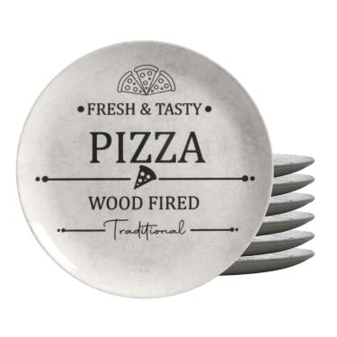 Imagem de Jogo De Pratos Raso Cerâmica 29Cm Kit 6 Peças Pizza Alleanza