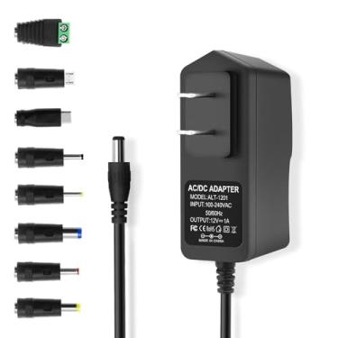 Imagem de Adaptador de CA de fonte de alimentação de 12 V com 8 pontas, CC regulado 12 V 1 A 1000 mA cabo sobresselente para tira de luz LED, câmara CCTV, altifalante BT, GPS, câmara web, router, transformador