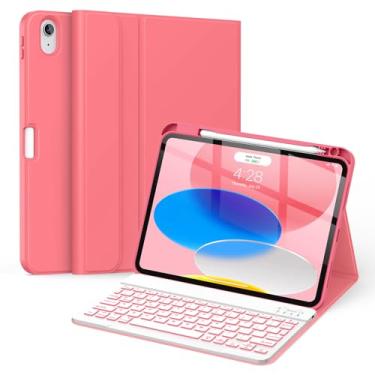 Imagem de Supveco Capa de teclado para iPad (A16) 11ª/10ª geração, 11 e 10,9 polegadas com suporte para lápis, 7 cores retroiluminadas, sem fio, removível, capa para iPad 11ª/10ª geração 2025/2022-vermelho puro