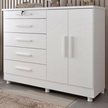 Imagem de Cômoda Istambul 2 Portas 5 Gavetas Neve - Tcil Móveis, Branco, Moderno
