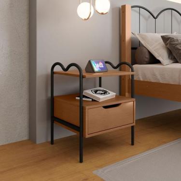 Imagem de Mesa de Cabeceira Oasis 1 Gaveta Preto/Nature - Art Panta, Marrom, Clá