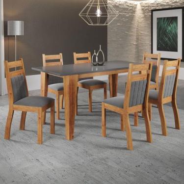 Imagem de Mesa de Jantar 6 Lugares Volei  Mel/Cinza/V.grafite - Viero Móveis, Ci