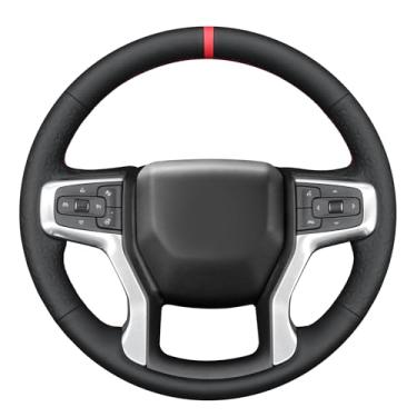 Imagem de MEWANT Capa de volante costurada à mão para Chevrolet Silverado 1500 2019-2024/Silverado 2500 2020-2024/Silverado 3500 2020-2024/Blazer 2019-2024/Suburban 2021-2024/Tahoe