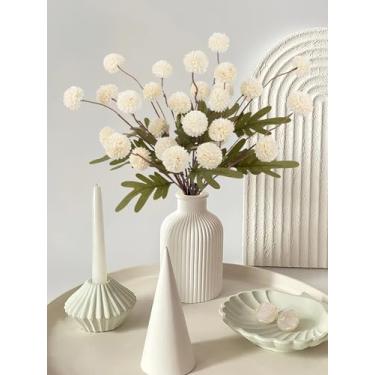 Imagem de HOHOTIME 6 peças de flores artificiais de seda sintética, mini crisântemos falsos a granel com hastes para decoração de casamento, arranjos florais neutros marfim, flor Kiku Pom Pom