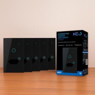 Imagem de Kit 5 Interruptor Smart Wi-fi 2.4 GHz Alexa 1 Botão e Tomada 4x2 Bivol