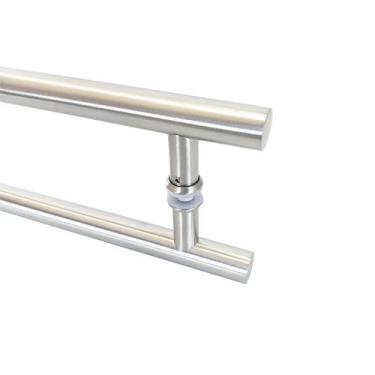 Imagem de Puxador Porta Duplo Em Aço Inox 40cm Modelo Tube - DECORPLACE, Escovad