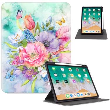 Imagem de Capa giratória para iPad Air de 11 polegadas M3/M2, capa para iPad Air 5ª/4ª geração, suporte giratório 360 com suporte para lápis/bolso/alça de mão para iPad Pro 11 polegadas, pintura a óleo, flores